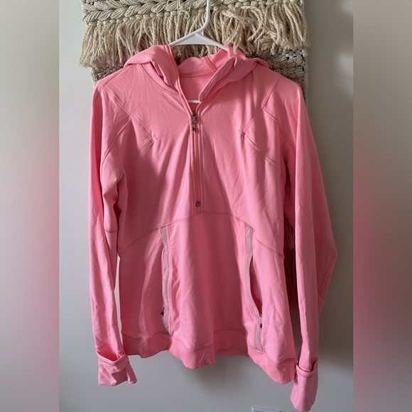 Lululemon Winter Sprinter Hooded Quarter Zip Running Jacket Salmon Pink 12 - Picture 2 of 7